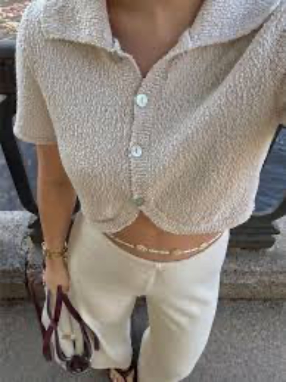 ZARA Cream Knit Short Sleeve Cardigan Sweater Pearly Buttons NWT Size Medium Coa